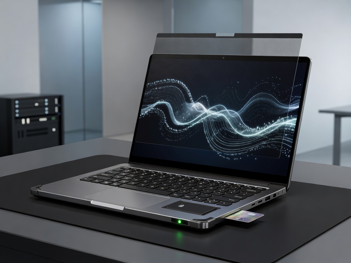 Hardware encrypted cybersecurity secure commercial laptop terminal with smartcard privacy screen